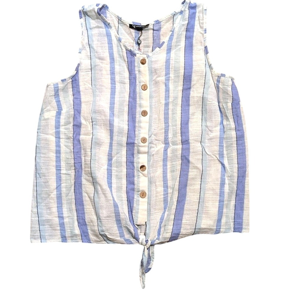 Club Z Collection Plus 1X Tie Front Tank Top Shirt Striped Blue White NWT NEW